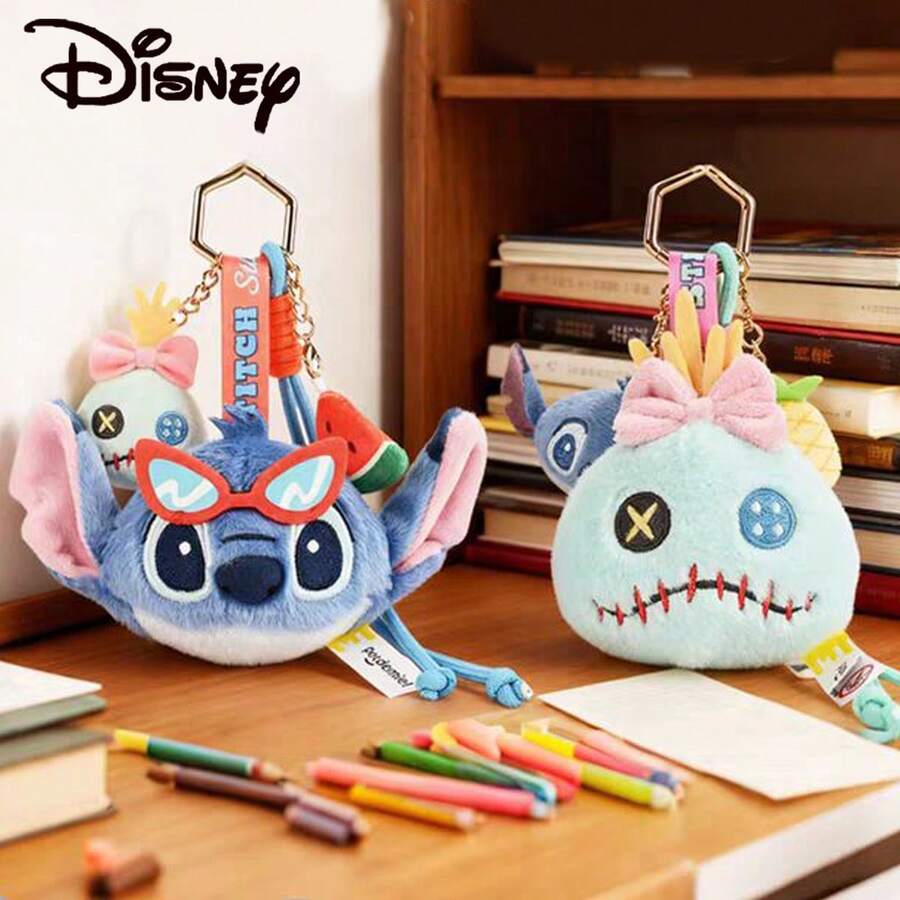 Disney 迪士尼官方授权儿童毛绒挂件，夏日海滩史迪奇毛绒娃娃背包钥匙扣，可爱小精灵吊坠挂饰，节日礼物