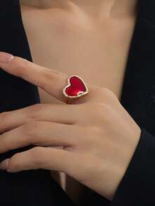 1 pieza Anillo con gota de aceite con forma de corazón versátil y de moda para uso diario - Burdeos - Ver 1