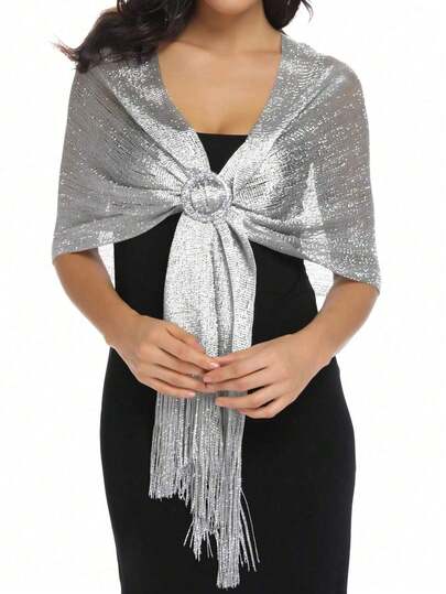 1pc Shiny Silver Wire Flat Scarf With Buckle, Suitable For Bride's Ball, Party, Graduation Shawl, Formal Dress Accessory