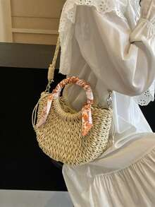 SIMUTINE Nouveau sac à bandoulière mode, sac bandoulière tressé pour femmes, sac cabas style polyvalent Ins, en tissu tressé, convient pour un usage quotidien, les courses, les déplacements, le travail, l'université - Blanc - Voir 6
