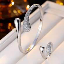 1 chiếc vòng tay kim loại mạ vàng đính đá Cubic Zirconia, thiết kế hình giọt nước độc đáo, trang sức đeo hàng ngày, quà tặng Ngày của Mẹ. - vòng đeo tay - Xem 27