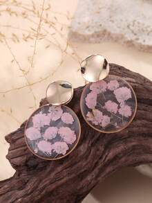 1 par de pendientes con flores naturales preservadas de estilo Ins, pendientes florales románticos franceses, versátiles para el trabajo y las citas - Rosa - Ver 8