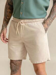 Men's Bermuda Shorts In Twill With Linen And Drawstring - Apricot - View 3