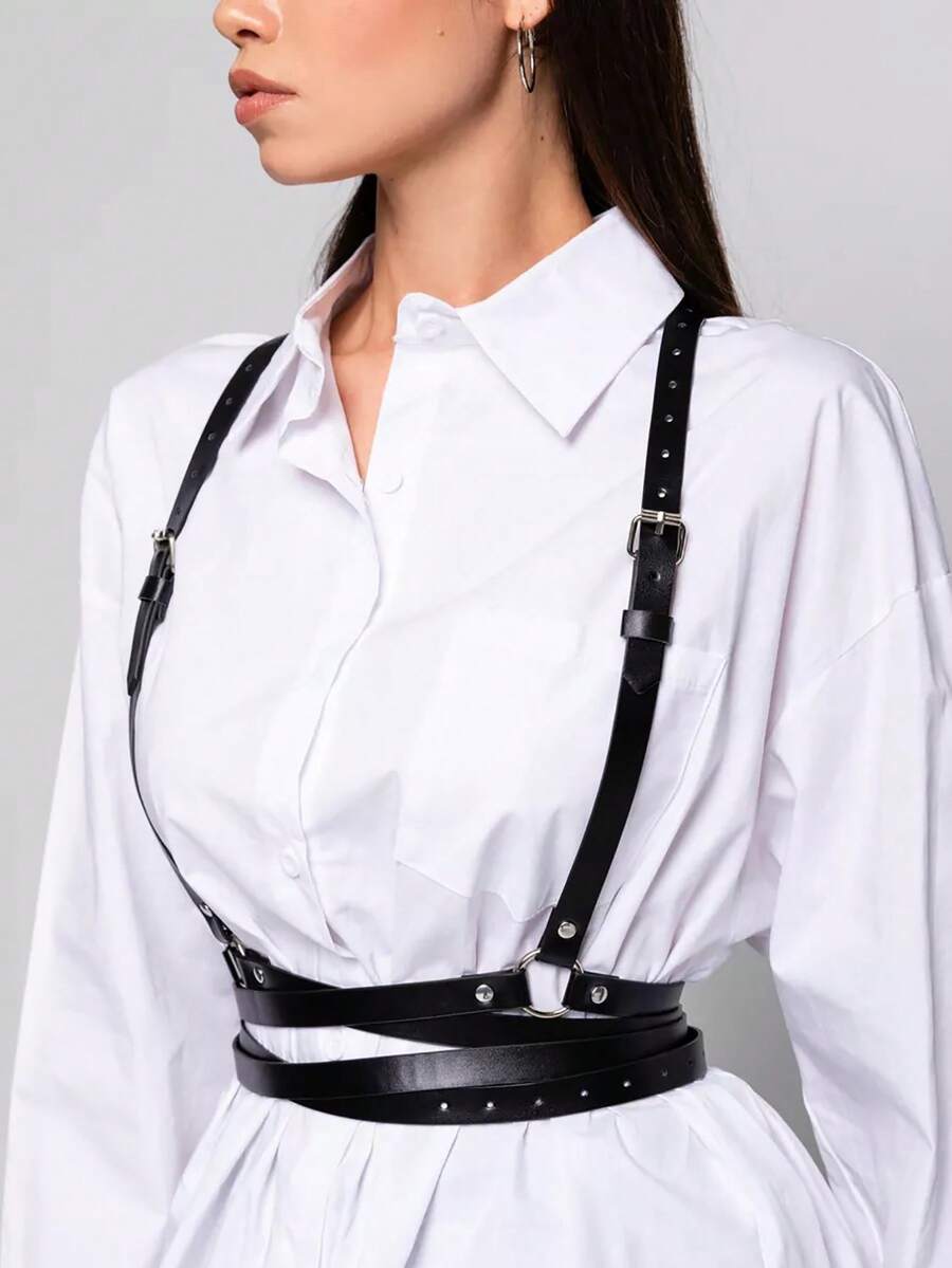 1PC Women Harness Faux Leather Harness Belt Sexy Lingerie Suspender Punk Waist Belt, Suitable For Daily Wear - Black - View 1