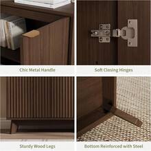 clóset Buffet con Almacenamiento, Moderno Acento Estriado Credenza con Puertas y estantes Ajustables, Mesa de Consola de Bar de café de Madera de 31.5 Pulgadas para Sala de Estar, Comedor, Cocina - Nuez - Ver 4
