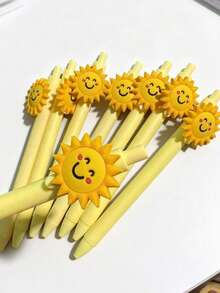 6pcs Black Sunflower Ballpoint Pens, 0.5mm Retractable Quick-Drying Ink Pens Suitable For Students - Sunflower - View 5