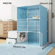 DIY Stackable Double-Decker Kitten Cage With Drawer Litter Box And Separate Toilet Area, Easy Assembly And Disassembly Indoor Cat House - Multicolor - View 4