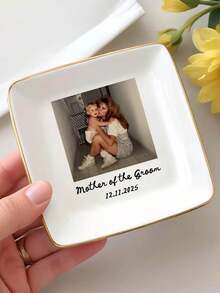 1pc Custom Mom Photo Trinket Dish, Custom Ring Dish, Gift For Mom, Jewelry Dish, Custom Gift, Gift For Mother, Mom Ring Dish, Photo Trinket Tray, Custom Jewelry Tray For Mom, Wedding Favor Gift For Mom - أبيض - مشاهدة 5