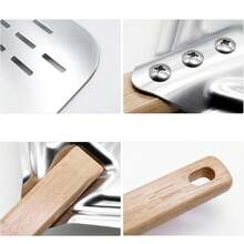 Perforierte Aluminium-Pizzaschaufel 30x39,5 Cm Mit Abnehmbarem Holzgriff – Ideal Für Selbstgebackene Pizzen, Brot & Flammkuchen Durch Optimale Luftzirkulation - Silber - Übersicht 7