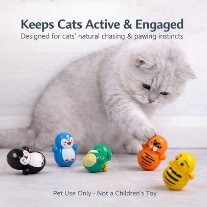 Indoor Cat Rocking Toy Set, Self-Standing And Tumbling, No Batteries Required, Multiple Designs, Lightweight Plastic Toy, Educational Cat Toy.