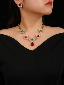 3pcs Luxury Cubic Zirconia Jewelry Set: Necklace And Earrings, Fashion Personalized Necklace Earrings Suit For Evening Gown, Wedding Party, Valentine's Day Gift - Jewelry Sets - View 2