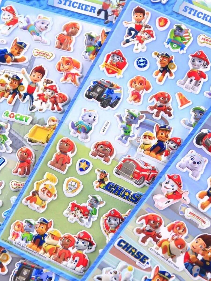 Paw Patrol 1张随机汪汪队立大功3D泡泡贴纸，可爱汪汪队角色莱德、天天，生日派对用品（颜色随机） - 彩色 - 查看 1