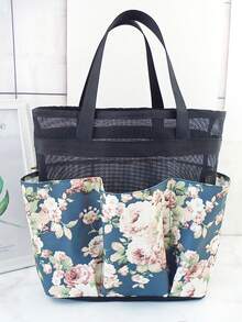 Bolsa de Toucador de Grande Capacidade com Estampa Floral, Design Dobrável para Fácil Armazenamento e Economia de Espaço, Adequada para Viagens Curtas, Viagens de Negócios, Camping e Mais - Multicolorido - Visão 16