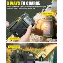 Radio de Emergencia para manivela - 4000 mAh/14800 mWh Am/FM/WB/SW/NOAA con Bluetooth Linterna Alarma SOS Alimentado por USB manivela y energía Solar para Camping Emergencia - gris - Ver 7