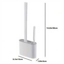 Toilet Brush With Wall-Mounted Storage Box - Flat Head Design, Suitable For Bathroom And Kitchen Cleaning - Blue - View 2
