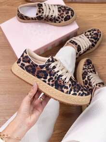 Sapatilha /Sapatênis feminino moda casual preço promocional Preto tenis confortável cadarço tênis de camurça animal print onça - Caramelo - Visão 3