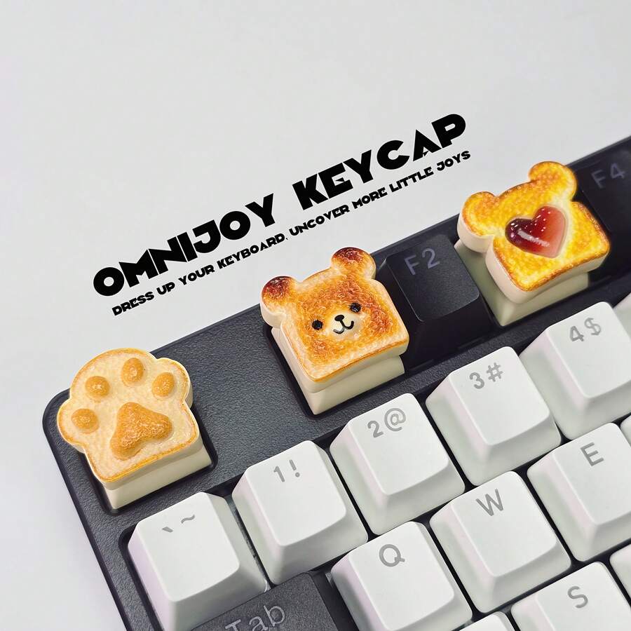 一套动物主题键帽，包含可爱的猫爪和熊图案，卡通风格键帽，适用于游戏和办公键盘，独特的节日礼物