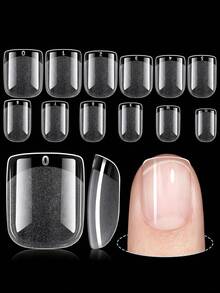 120 piezas de uñas artificiales ultra cortas y cuadradas. Piezas de gel acrílico semi mate pre moldeadas, uñas postizas de cobertura total con 12 tamaños diferentes. Adecuado para principiantes y salones de uñas. - transparente - Ver 7