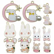 Easter Charms, Enamel Bunny Pendant, DIY Keychain Accessories, Alloy Rabbit Drops, Pearl Moon Charm, Carrot Bunny, Kawaii Jewelry Findings. - Multicolor - View 9