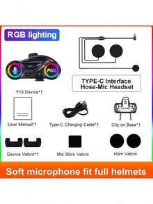 Y13 Motorcycle Helmet Speakers With High Battery Life, IP56 Waterproof, Auto Answer/Call, Music Control, Smart Noise Cancellation, Wake-Up Function, 2 Microphone Types - Suitable For All Helmets (No Intercom Function) - Y13 - View 14