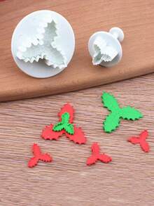 4pcs Plastic Holly Leaf Spring Pressing Mold, Cookie Pressing Cutter, 3D Fondant Cake Embossing Stamp, Plastic Cookie DIY Baking Cake Tool - Multicolor - View 1
