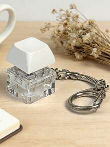 1pc Funny Keyboard Key Cap Keychain, Acrylic Stress Relief Toy Keyring, Suitable As Decompression Gift For Friends - White - View 2