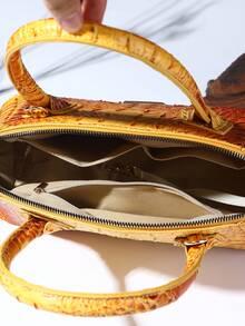 Luxury Crocodile Pattern Handbag, Retro Genuine Purse, Women's Classic Boston Bag & Shoulder Bag - Màu vàng - Xem 5