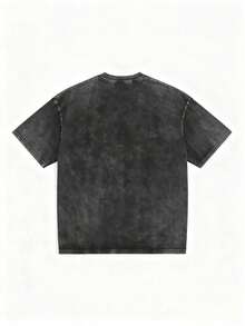 Oversized Washed Gray Short Sleeve Tee, Loose Fit Vintage Streetwear Style, Basic Summer - màu đen - Xem 3