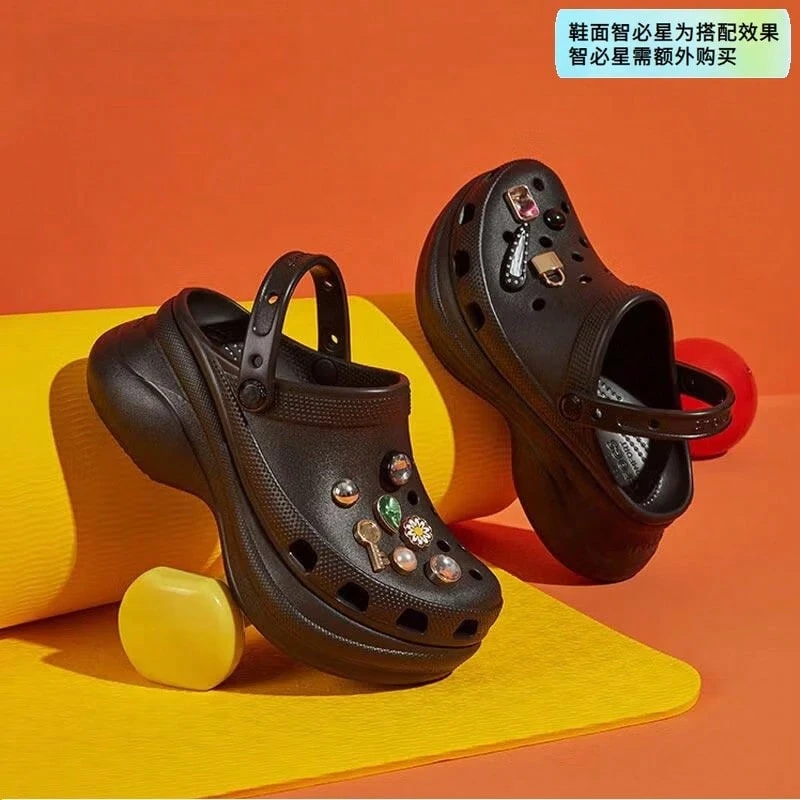 Crocs 镂空木屐 女士沙滩运动木屐凉鞋,夏季 - 黑色 - 查看 1