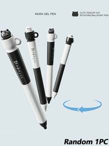 4支/套 猫咪造型中性圆珠笔，创意旋转笔筒，0.5mm，速干黑色墨水，趣味减压旋转笔芯，硅胶笔套，速干，0.5mm黑色圆珠笔，适用于办公、返校、节日礼物 - 多色 - 查看 15