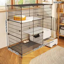 Cat Litter Box With Drawer, Large Space Indoor Pet Cage, Kitten Villa - Multicolor - View 4