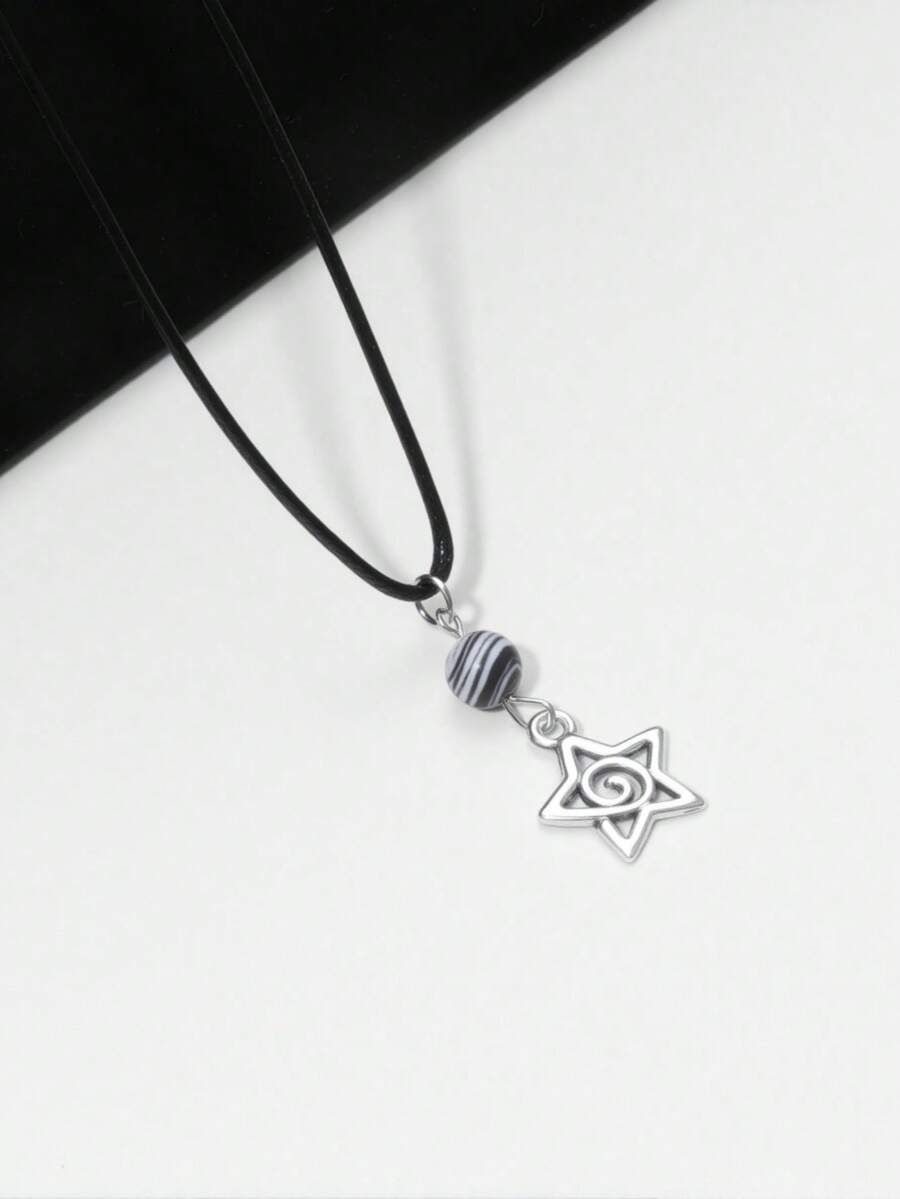 1 chiếc dây chuyền mặt hình ngôi sao xoáy màu bạc, thích hợp làm quà tặng trang sức cho phụ nữ. - ngôi sao năm cánh xoáy hành tinh - Xem 1