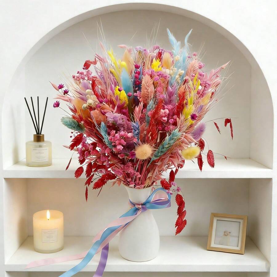 Ramo de hierba de pampa seca roja, bricolaje, cola de conejo, hierba de junco, relleno para jarrón, decoración de mesa de granja para el hogar - 1 manojo - Ver 1