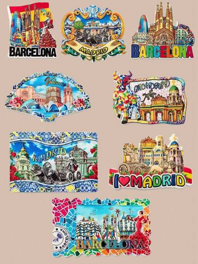 1pc Colorful Spanish City Fridge Magnet, Barcelona Gaudi Architecture Madrid Landmark Travel Souvenir Magnetic Tile, Flamenco Dancer Mosaic Ceramic Style Decorative Magnet, Home Kitchen Refrigerator Door Decor, Travel Gifts, Collectibles, Mediterranean Style Creative Fridge Decoration, Showcasing Spanish Vibe Personalized Home Accessory