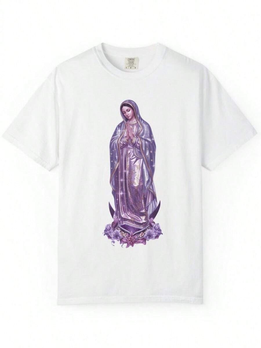 1 camiseta mexicana para mujer, camiseta con gráfico de Nuestra Señora de Guadalupe, camiseta católica de la Virgen María, top cómodo de 180 g para la familia, camiseta moderna estilo Y2K, camiseta lavable a máquina, camiseta de textura suave, un bonito regalo para mujeres, top de cuello redondo. Top cómodo de 180 g para la familia, camiseta moderna estilo Y2K, camiseta lavable a máquina, camiseta de textura suave, un bonito regalo para mujeres, top de cuello redondo. - Blanco - Ver 1