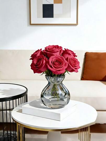 1pc Nordic INS-Style Creative Glass Vase, Transparent Hydroponic Flower Vase For Living Room & Dining Table, Modern Minimalist Luxury Floral Container, High-End Home Decor Accent, Ideal For Fresh Flower Arrangements, Perfect For Adding Elegance To Any Space