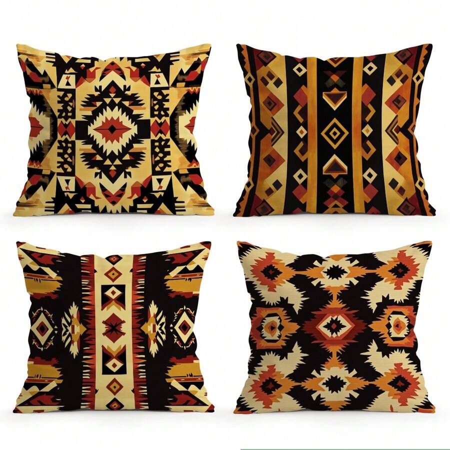 4pcs Bohemian Geometric Pattern Single-Sided Printed Throw Pillow Covers, Decorative Pillow Cases Suitable For Living Room Sofa Bedroom, Pillow Inserts Not Included - Multicolor - View 1