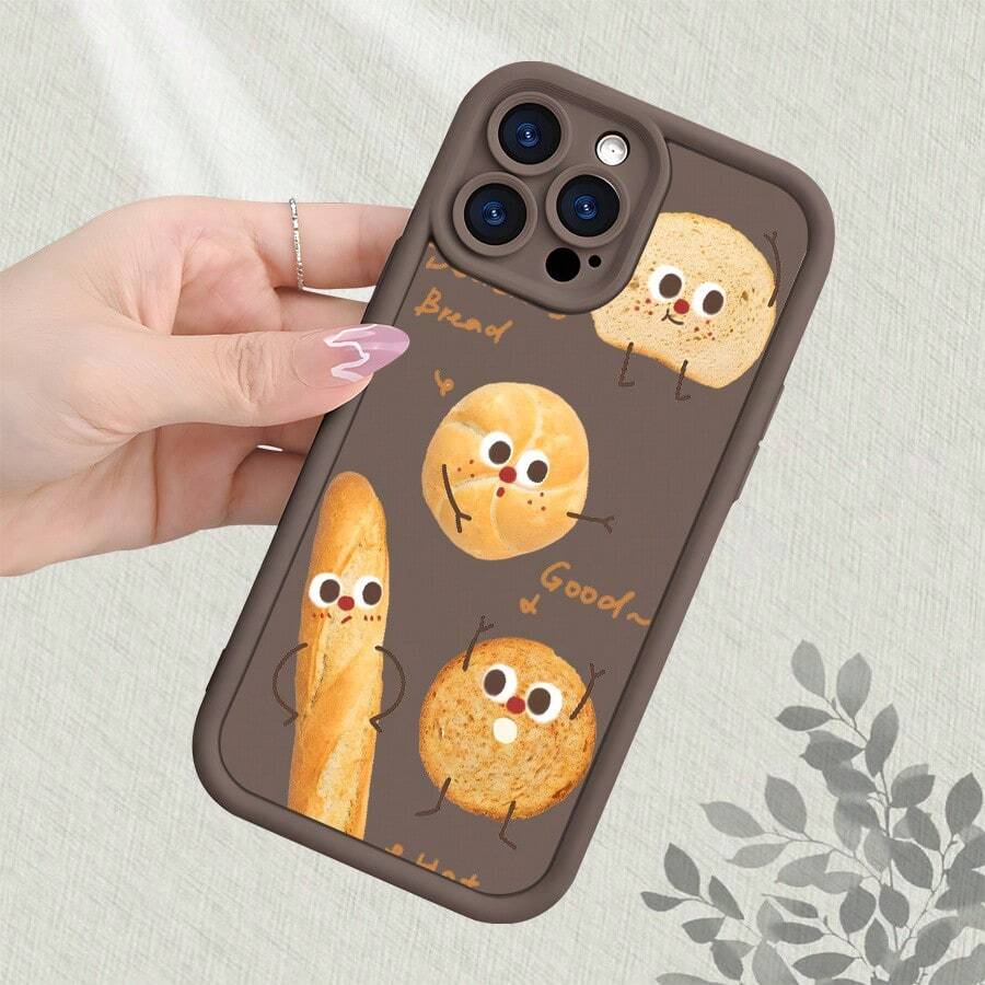 Cute Bread Pattern Phone Case For IPhone 17/16/15/14/13/12/11/7/X, Frosted Finish, Stylish & Playful Design, Shockproof Scratch-Resistant Soft Touch Protective Cover - trắng - Xem 1