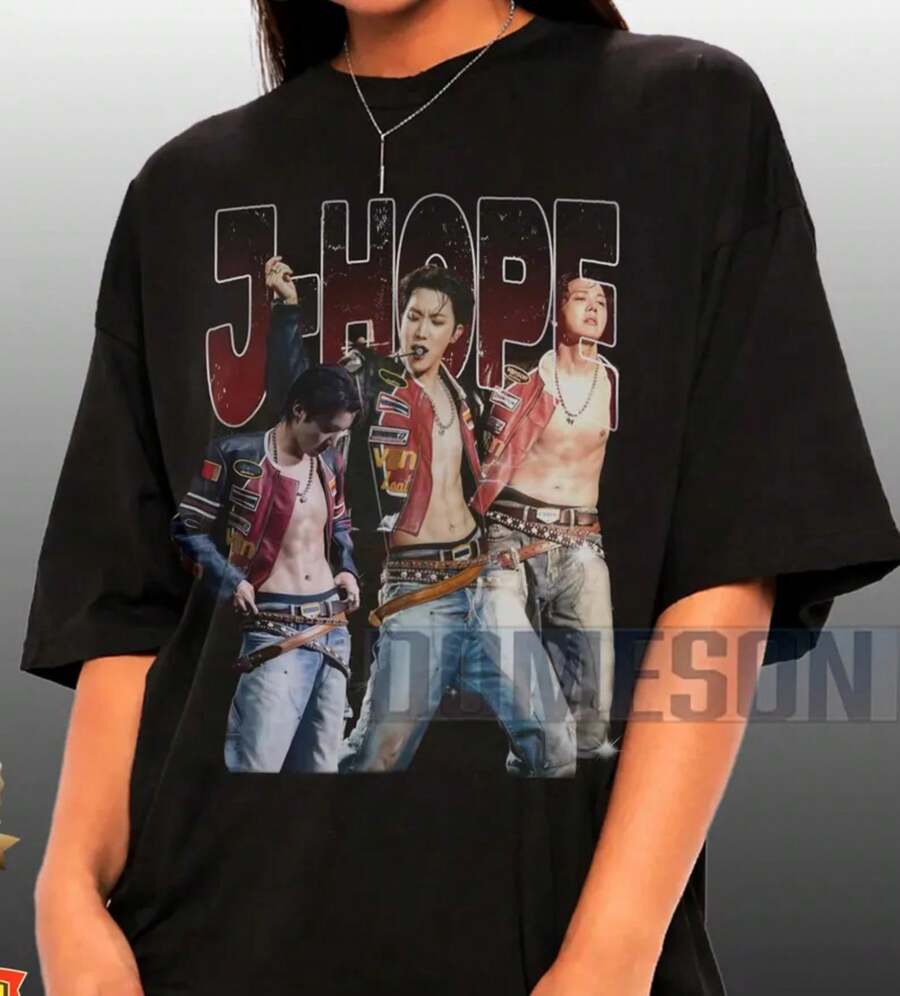 Plus Size-Funny Men's And Women's Round Neck T-Shirt Women's Fashion T-Shirt,Vintage Limited J-Hope Shirt, Jhope,Korean Pop Aesthetic Streetwear,Idol Graphic Jimin Shirt,Jhope Jersey - màu đen - Xem 1