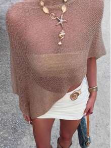 New Arrival Casual Loose Fit Shawl Collar Pullover Sweater, Suitable For Beach Vacation, Date Night Summer - Khaki - View 3