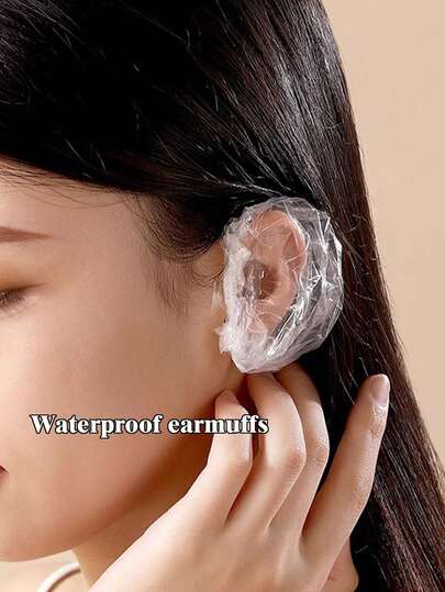 100 piezas Cubiertas de oreja transparentes elásticas desechables, cubiertas de oreja de un solo uso para teñir el cabello, tamaño grande adecuado para teñir el cabello, ducha, baño, spa, uso doméstico, hotel y salón