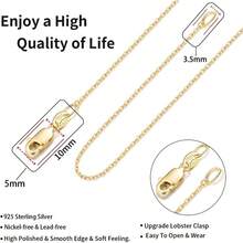 18k Gold Plated 925 Sterling Silver Chain Necklace Women, 1.1mm Chains Necklace Dainty Sturdy Women's Chain, 14/16/17/18/20/22/24 Inches - 18吋(女性平均長度)+ 18K鍍金 - 查看 4