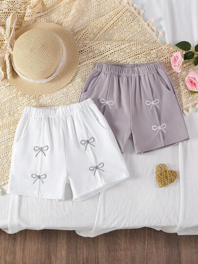 Bộ 2 quần short nữ mặc ngoài trời, thoải mái, thời trang, tươi tắn, thêu nơ, đa năng, thoáng khí.
