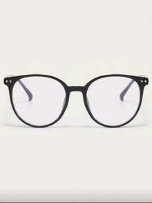 1 Pair Unisex Transparent Round Glasses, Suitable For Office, TV, Gaming, Mobile Phone And Other Scenarios - Black - View 3