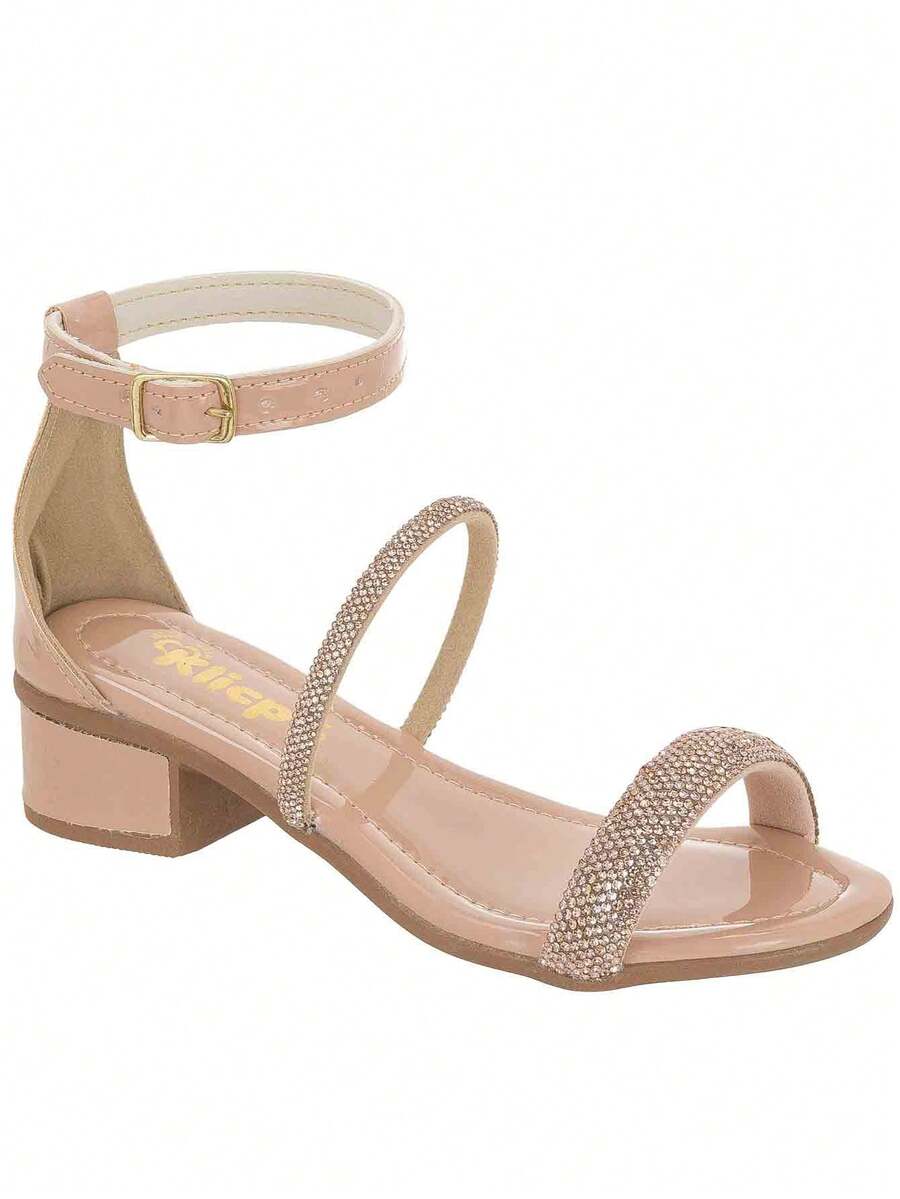 Girls' Low Chunky Heel Sandal With Rhinestones And Straps For Parties - Klicpé - 珊瑚橙 - 查看 1