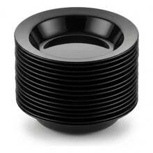 Set Of 10 Round Plastic Deep Plates For Meals - Black - View 1