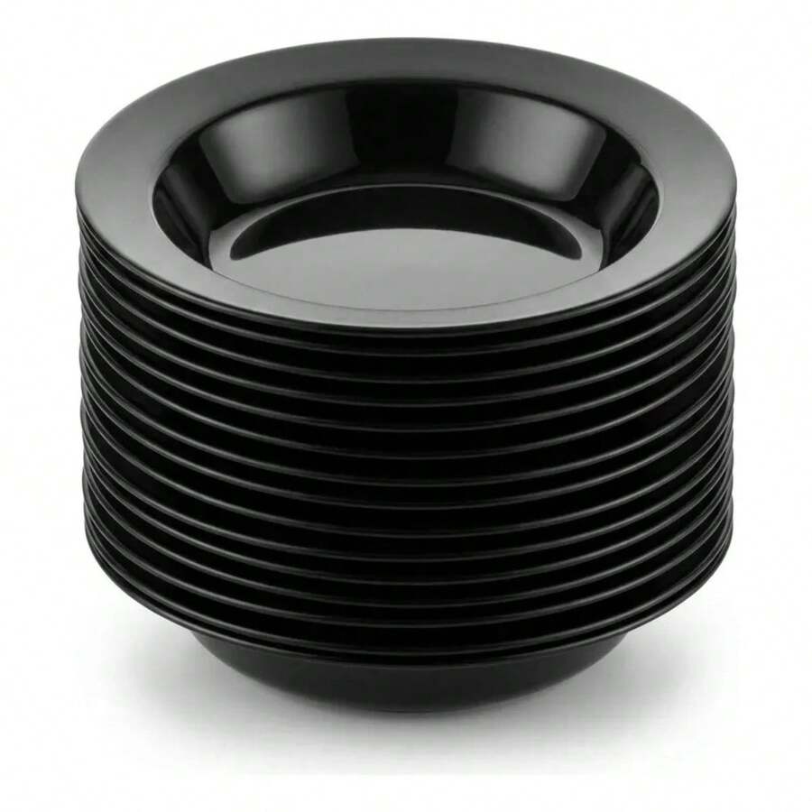Set Of 10 Round Plastic Deep Plates For Meals - Black - View 1