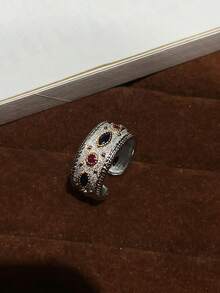 rundraw 1pc New Lace Trim Filigree Zirconia Inlaid Hollow Star Design Elegant Copper/Silver Adjustable Ring, Suitable For Parties, Banquets, Daily Wear, And As A Gift For Friends, Lovers, And Girlfriends On Holidays And Anniversaries - Multicolor - View 10