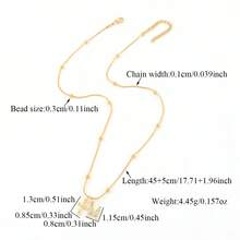 1件新款经典字母十字架吊坠金色不锈钢珠人字纹链项链，女士款 - 金黃色 - 查看 2