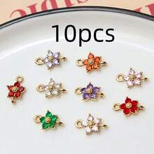 5/10件铜镀金微镶锆石双花吊坠，DIY耳环，发饰，流苏装饰材料 - 彩色 - 查看 14